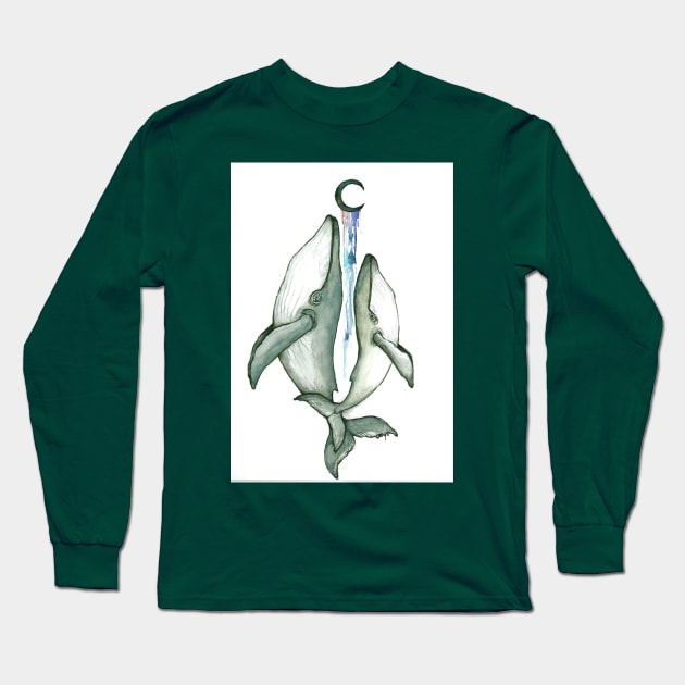 humpback whale moon Long Sleeve T-Shirt by StephaniePerryArt